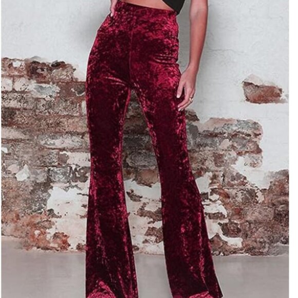 Crushed Velvet Wide Leg Pants in Burgundy Size S NWOT - Picture 1 of 12